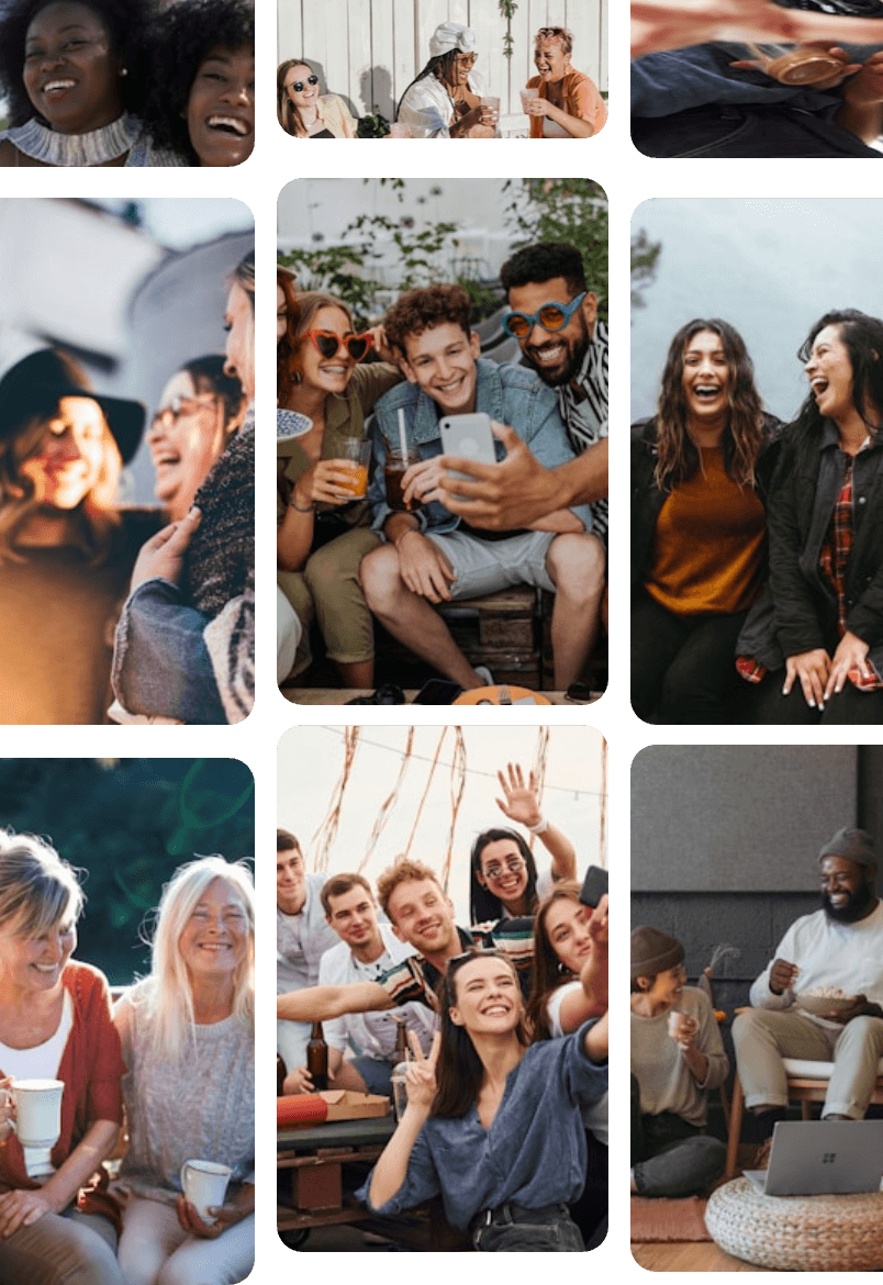 Pessoas reunidas em diferentes lugares